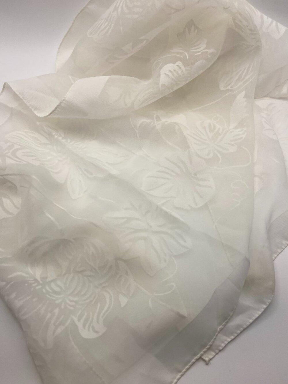 Vintage Burnout Floral With Leaves Scarf 60's to70's Made in Japan 100%Polyester